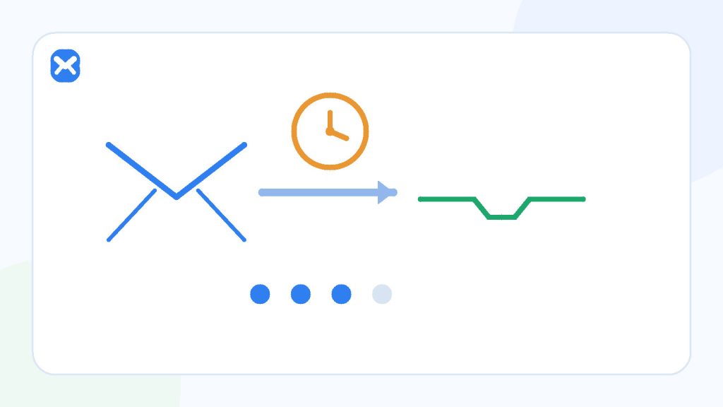 Envelope moving through a queue toward a waiting inbox with a clock and verification check mark.
